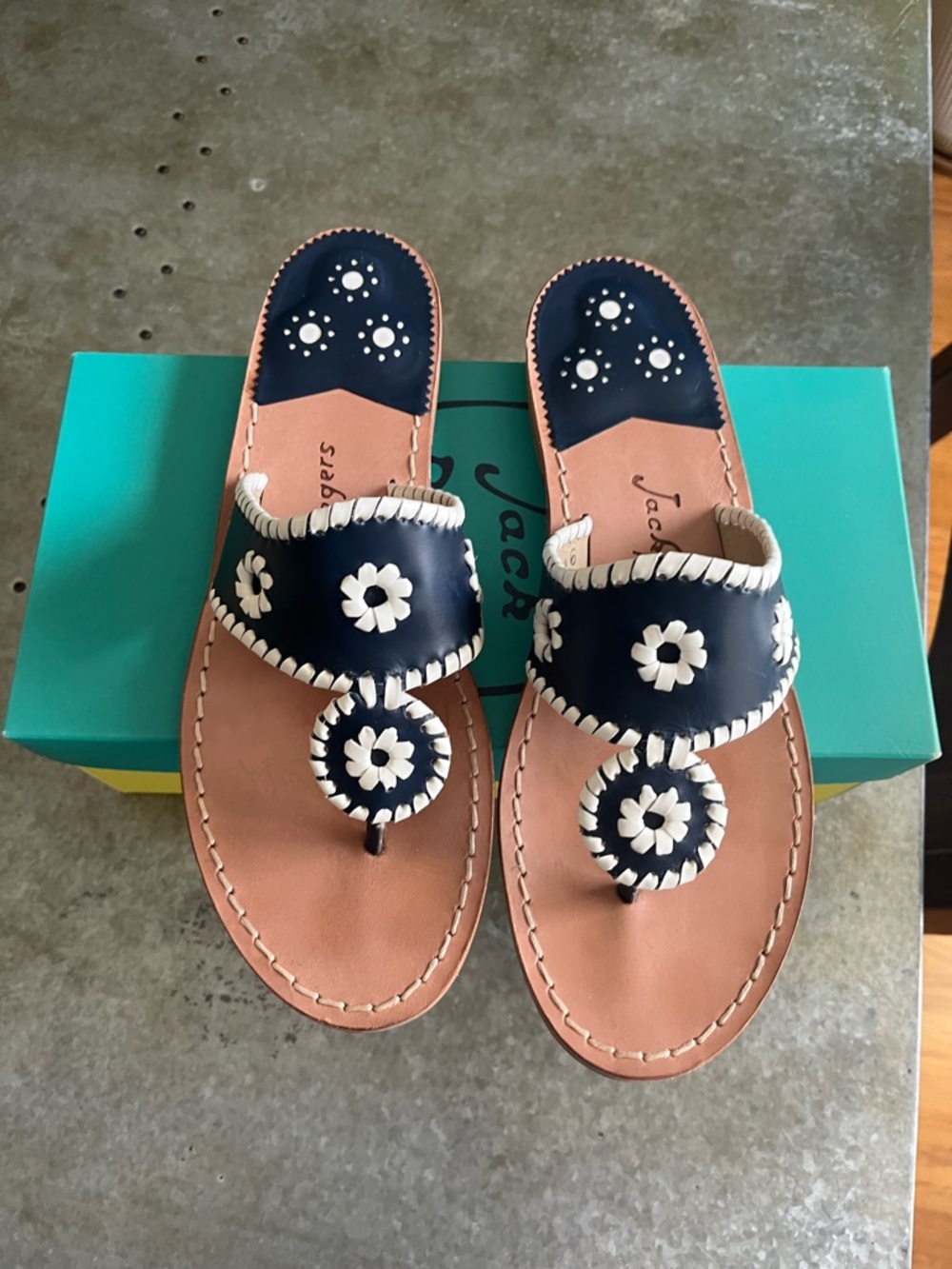 Jack Rogers Navy and Tan Floral Medallion Sandal